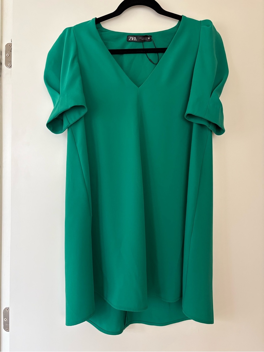 Zara Green V-Neck Short Sleeve Women's Mini Dress Size S